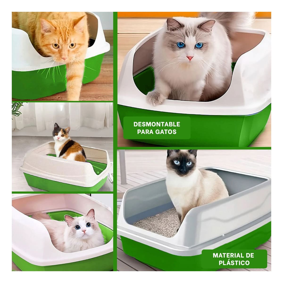 PACK4 RECIPIENTE DE ARENA VERDE PARA GATOS CON COBERTURA SEMICERRADA Y+REGALO STICKER - 2