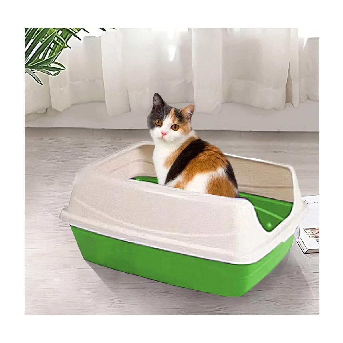 PACK4 RECIPIENTE DE ARENA VERDE PARA GATOS CON COBERTURA SEMICERRADA Y+REGALO STICKER - 3