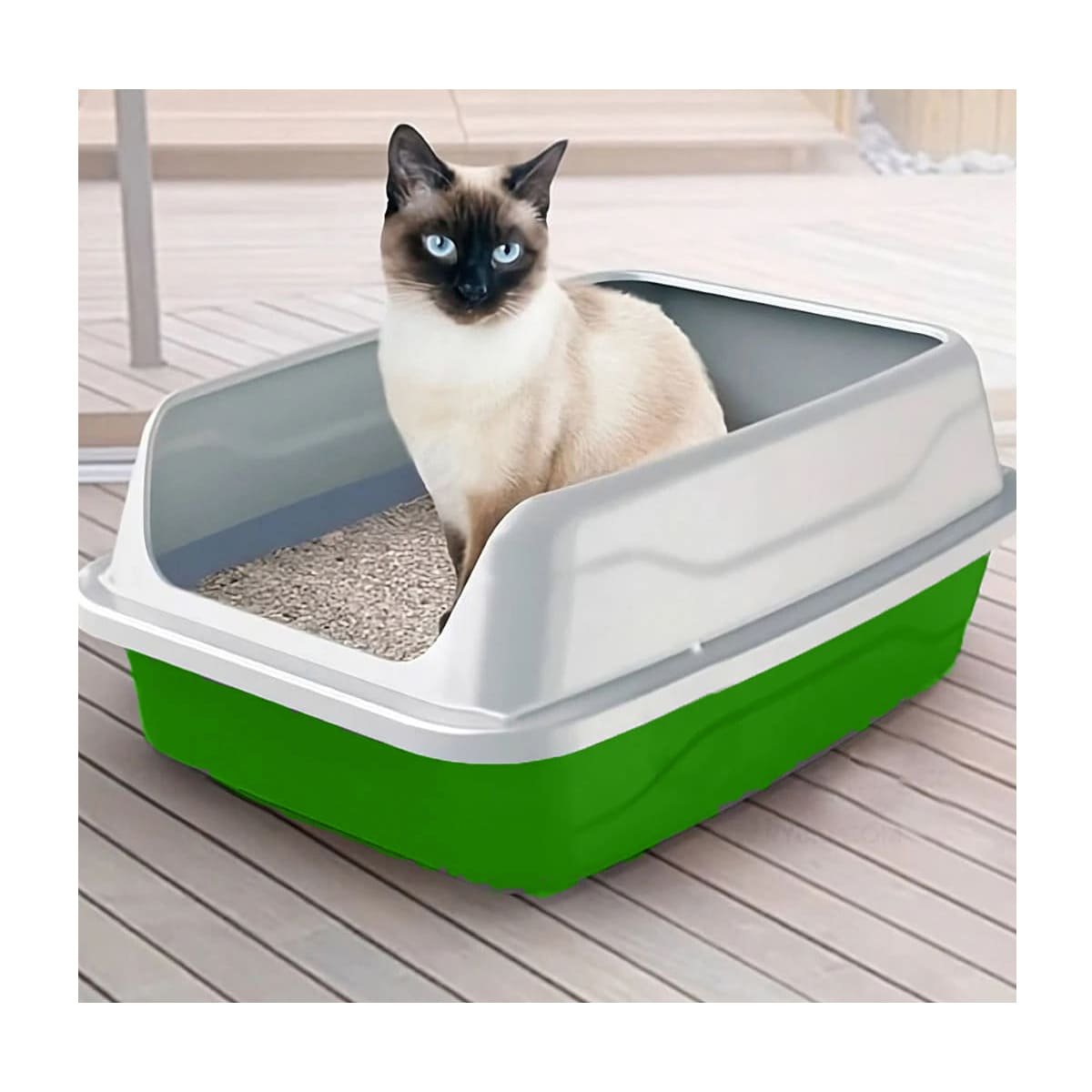 PACK4 RECIPIENTE DE ARENA VERDE PARA GATOS CON COBERTURA SEMICERRADA Y+REGALO STICKER - 5