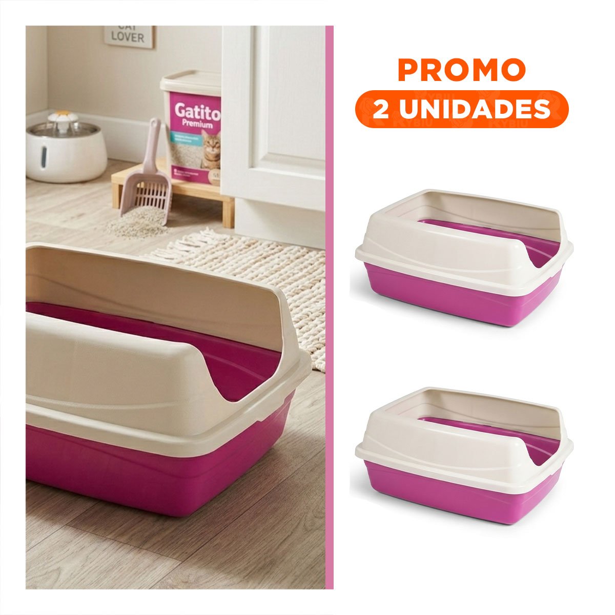 PACK2 ARENERA FUNCIONAL SEMICERRADA ROSADO PARA GATOS PARA INTERIOR