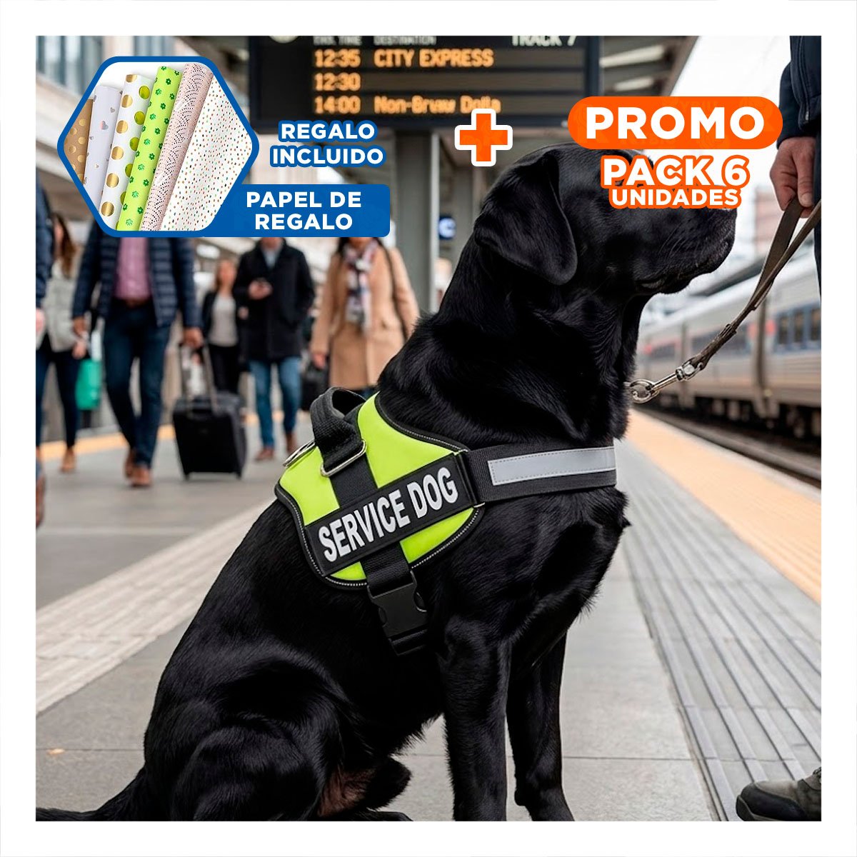 PACK6 PECHERA AJUSTABLE PARA PERRO DE SERVICIO TALLA L VERDE Y+PAPEL REGALO - 1