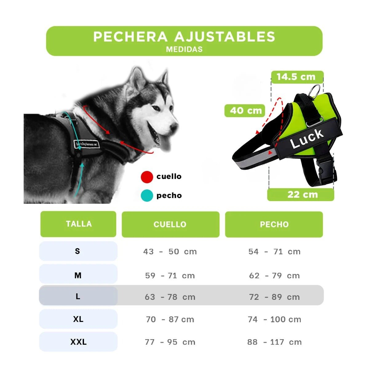 PACK6 PECHERA AJUSTABLE PARA PERRO DE SERVICIO TALLA L VERDE Y+PAPEL REGALO - 4