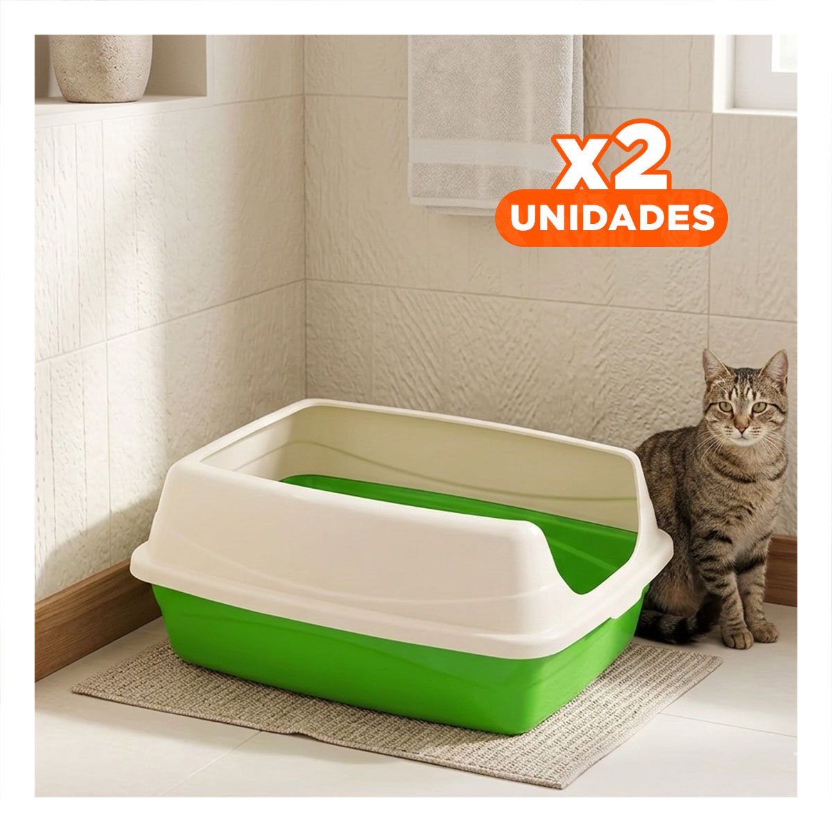 PACK2 CAJA HIGIENICA SEMICERRADA VERDE PARA GATOS CON CONTROL DE OLORES Y+REGALO STICKER - 1