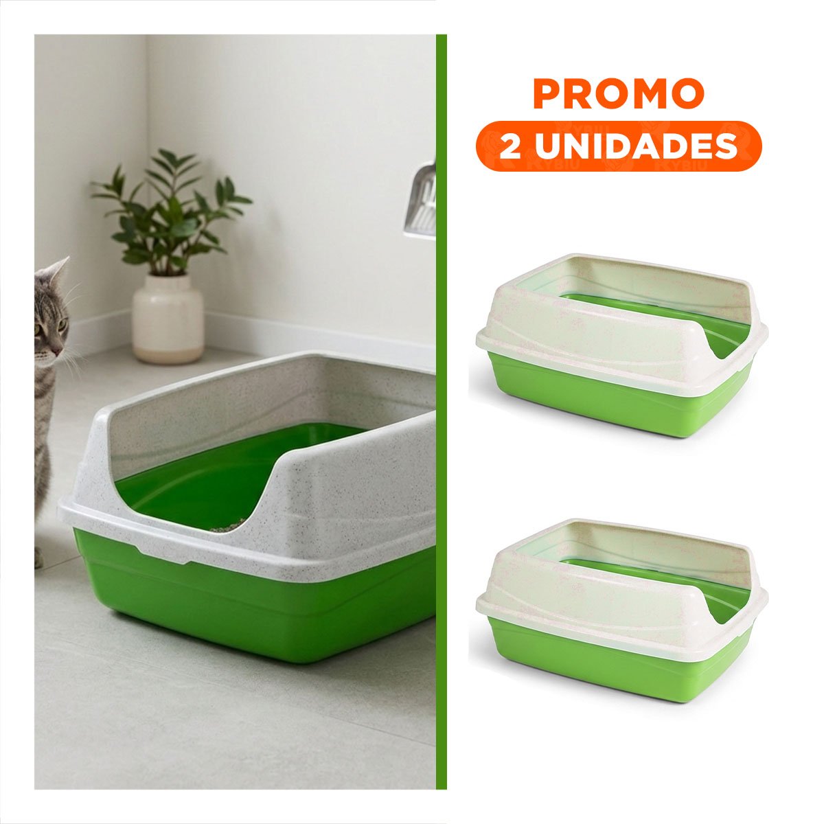 PACK2 ARENERO COMPACTO SEMICERRADO VERDE PARA GATOS CON ENTRADA COMODA - 1