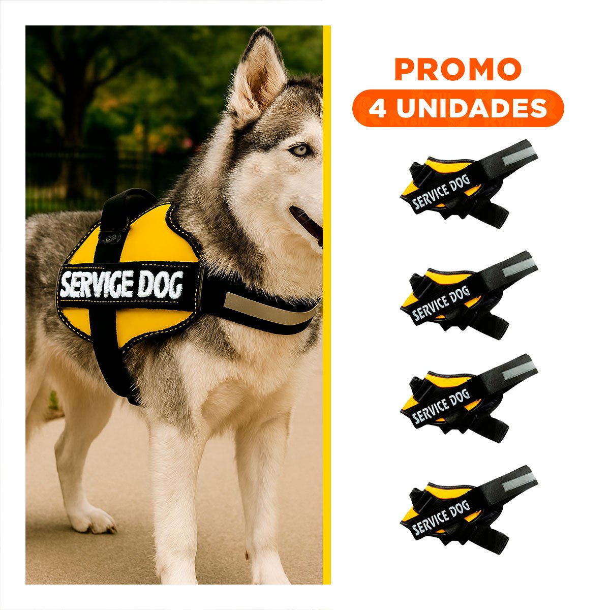 PACK4 CHALECO AJUSTABLE PARA PERRO DE SERVICIO TALLA M AMARILLO Y+REGALO STICKER - 1