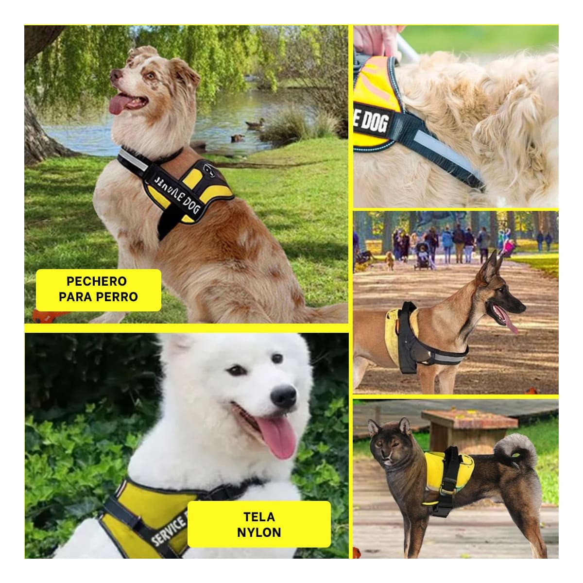 PACK4 CHALECO AJUSTABLE PARA PERRO DE SERVICIO TALLA M AMARILLO Y+REGALO STICKER - 2