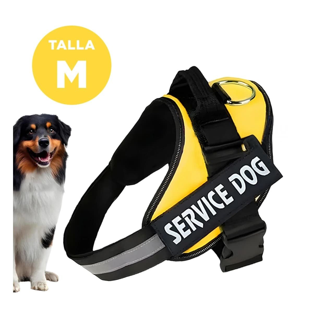 PACK4 CHALECO AJUSTABLE PARA PERRO DE SERVICIO TALLA M AMARILLO Y+REGALO STICKER - 4