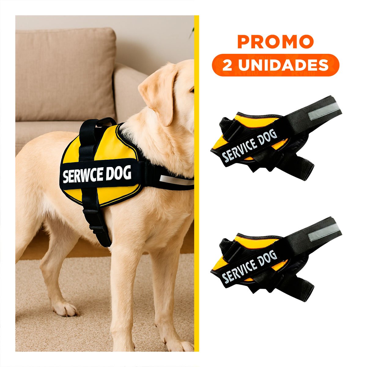PACK2 CHALECO DE TRABAJO PARA PERRO TALLA M COLOR AMARILLO - 1