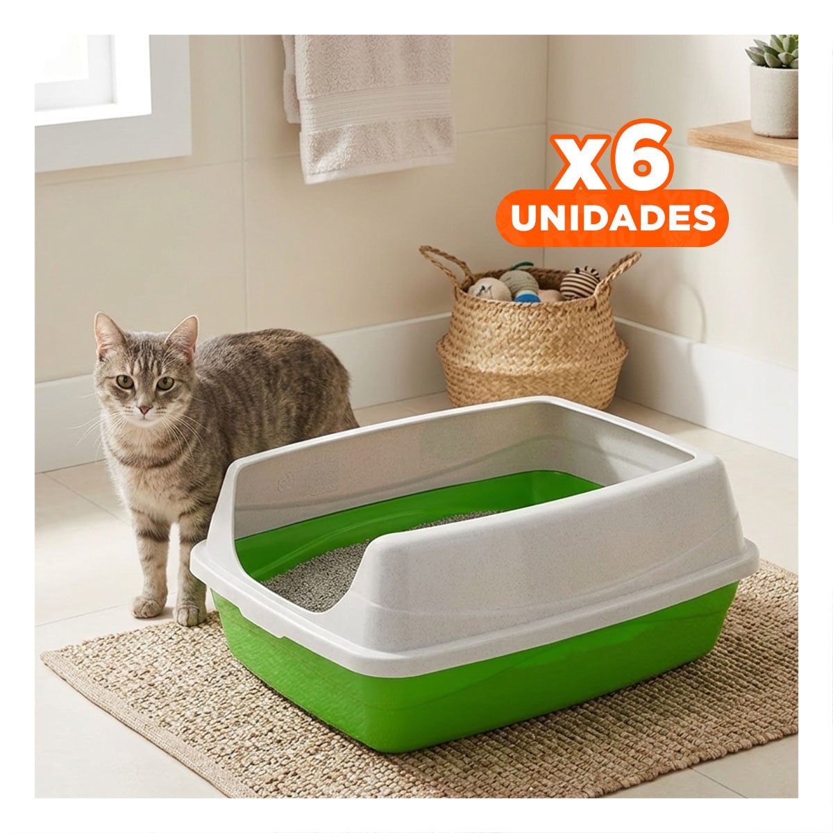PACK6 SISTEMA HIGIENICO VERDE PARA GATOS CON ENTRADA FRONTAL Y+REGALO STICKER - 1