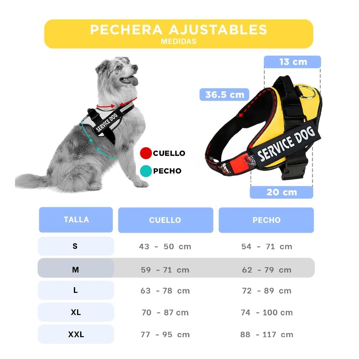 PACK12 CHALECO RESISTENTE PARA PERRO DE SERVICIO TALLA M AMARILLO Y+PAPEL REGALO - 4