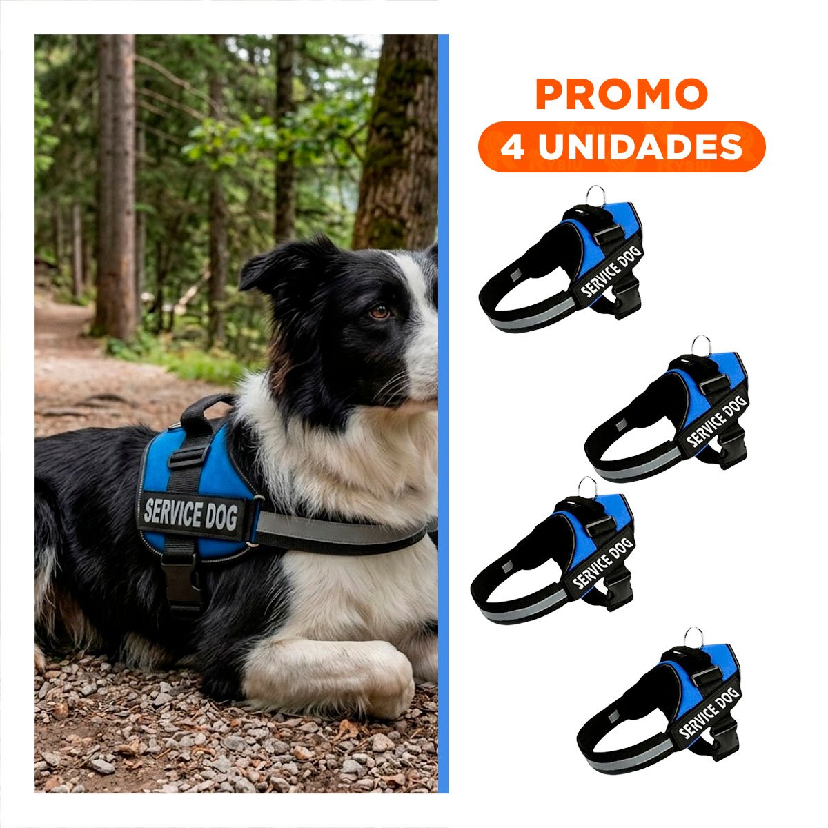 PACK4 CHALECO AJUSTABLE PARA PERRO DE SERVICIO TALLA M AZUL Y+REGALO STICKER - 1