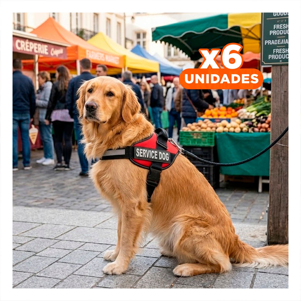 PACK6 CHALECO AJUSTABLE PARA PERRO DE SERVICIO TALLA L ROJO Y+REGALO STICKER - 1