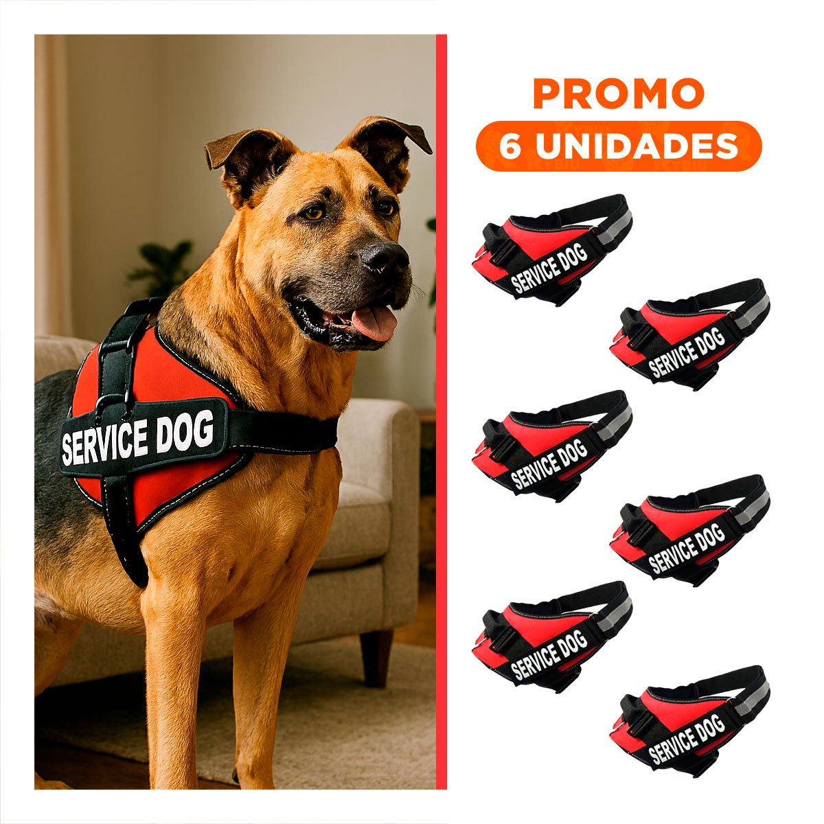 PACK6 ARNES AJUSTABLE PARA PERRO DE SERVICIO TALLA L ROJO - 1