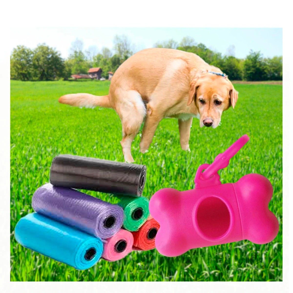 PACK4 ROLLO PRACTICO DE 5 BOLSAS CON PORTA BOLSA ROSADO COMPACTO Y+PAPEL REGALO - 5
