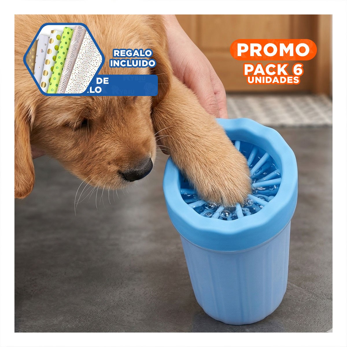 PACK6 HERRAMIENTA RESISTENTE PARA LIMPIAR PATAS DE MASCOTA CELESTE PRÁCTICA Y+PAPEL REGALO - 1