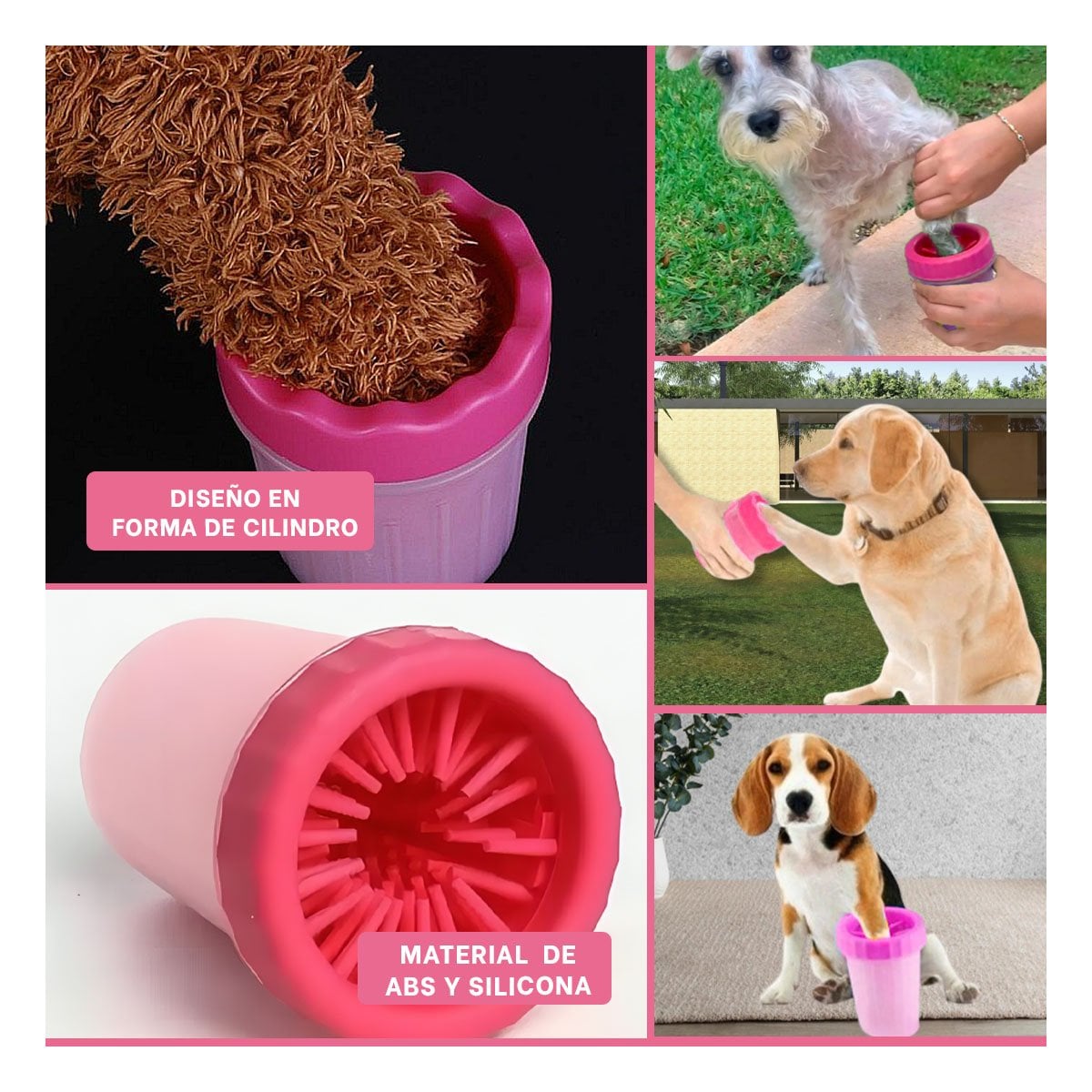 PACK2 APARATO PARA LIMPIAR PATAS DE MASCOTA ROSADO IDEAL PARA LLUVIA Y+PAPEL REGALO - 3