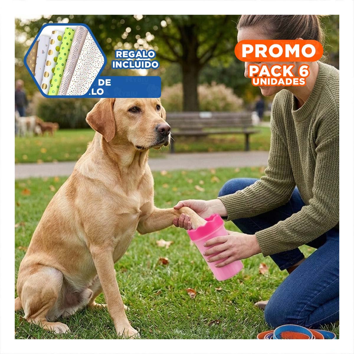 PACK6 HERRAMIENTA PARA LIMPIAR PATAS DE MASCOTA ROSADO LIMPIEZA CÓMODA Y+PAPEL REGALO - 1