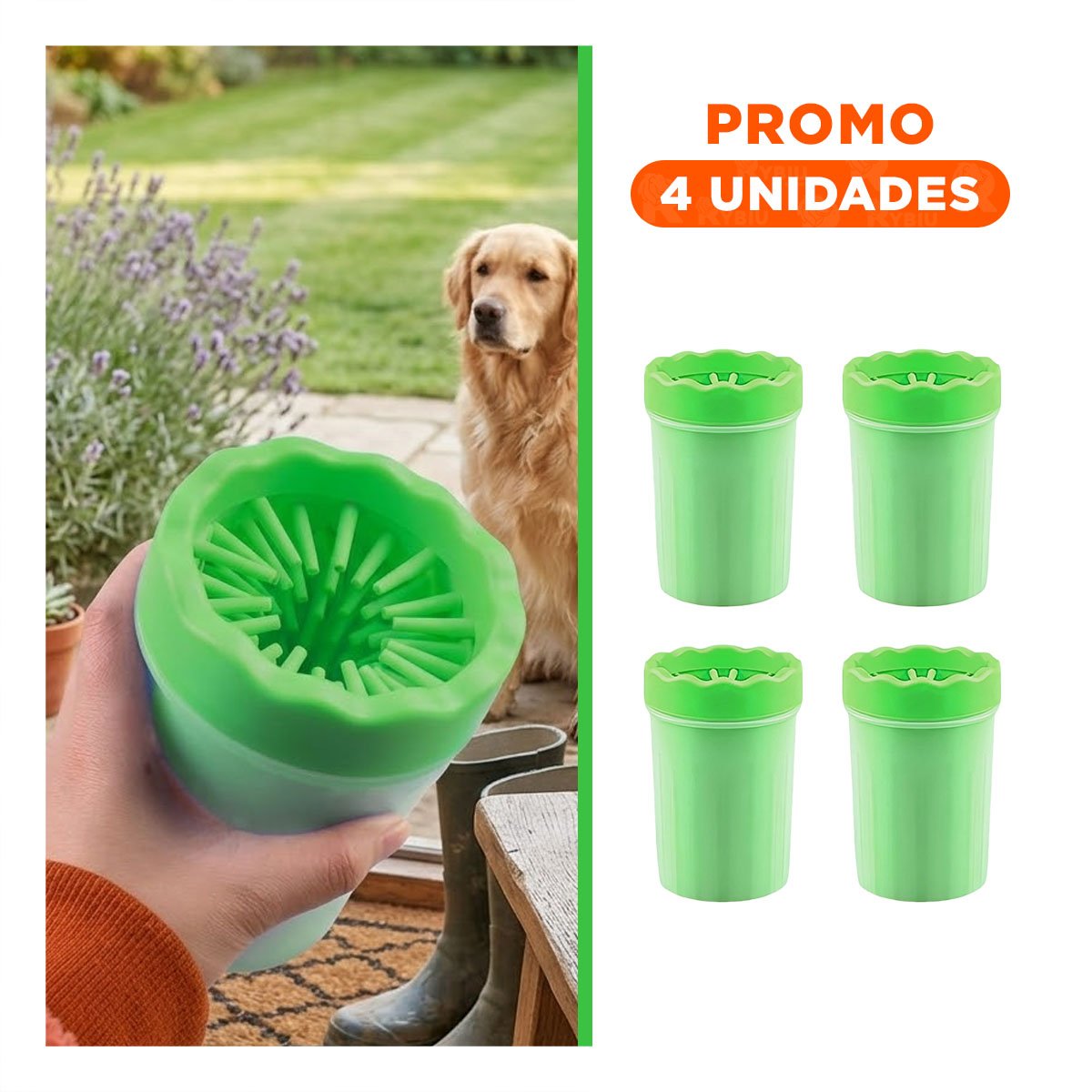 PACK4 HERRAMIENTA PARA LIMPIAR PATAS DE MASCOTA VERDE DISEÑO COMPACTO Y+REGALO STICKER - 1