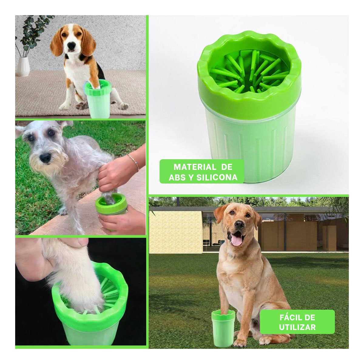 PACK4 HERRAMIENTA PARA LIMPIAR PATAS DE MASCOTA VERDE DISEÑO COMPACTO Y+REGALO STICKER - 2