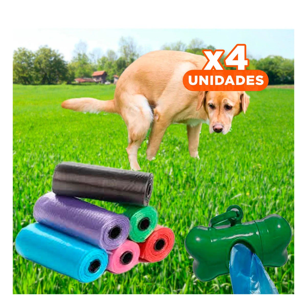 PACK4 ROLLO DE 5 BOLSAS DESECHABLES CON PORTA BOLSA EN FORMA DE HUESO VERDE - 1