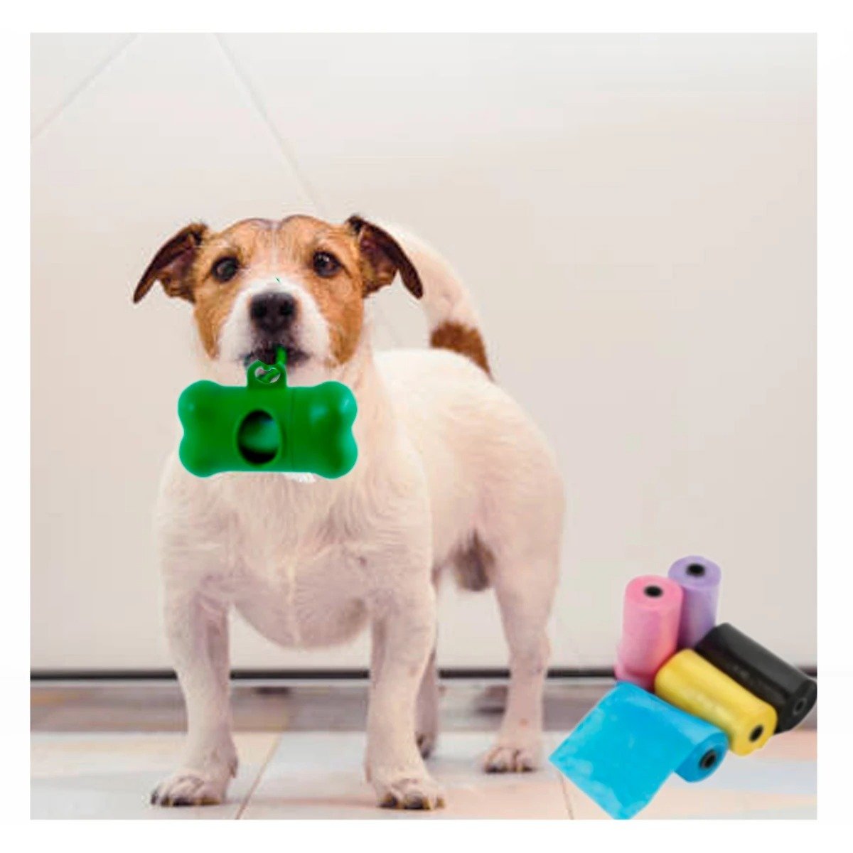 PACK4 ROLLO DE 5 BOLSAS DESECHABLES CON PORTA BOLSA EN FORMA DE HUESO VERDE - 2