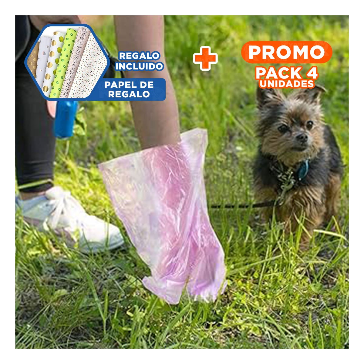 PACK4 ROLLO PRACTICO DE BOLSAS DESECHABLES PARA POPO DE MASCOTAS FIRMES Y+PAPEL REGALO - 1