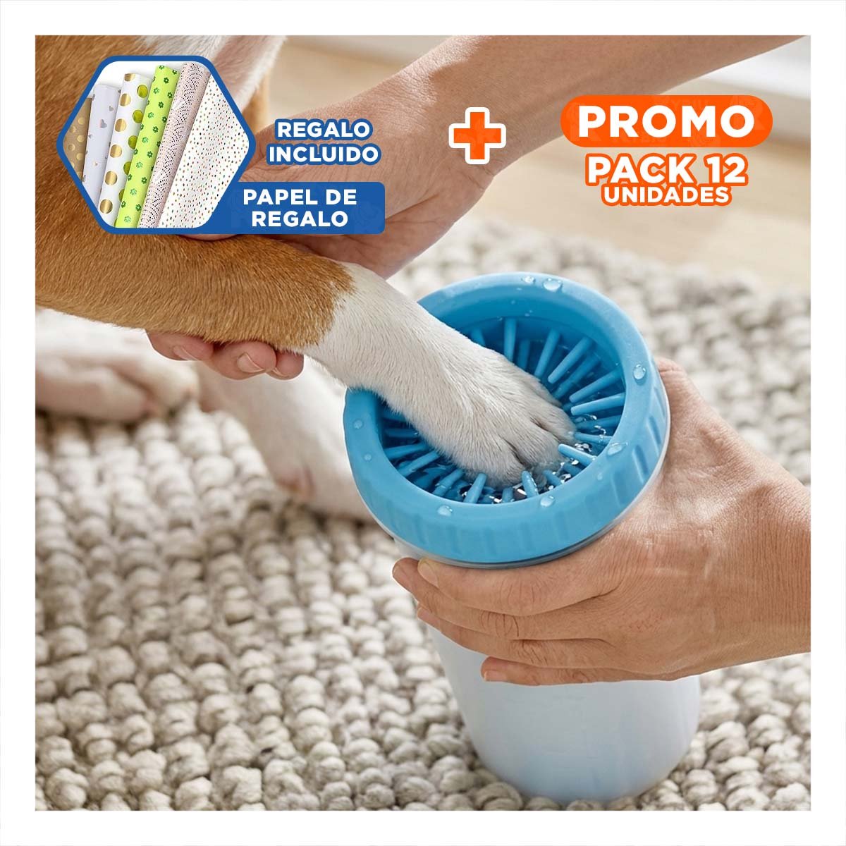 PACK12 CEPILLO PEQUENO PARA LIMPIAR PATAS DE MASCOTA CELESTE FÁCIL DE USAR Y+PAPEL REGALO - 1
