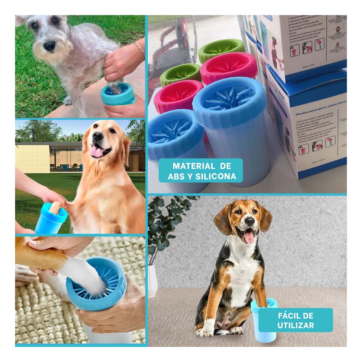PACK12 CEPILLO PEQUENO PARA LIMPIAR PATAS DE MASCOTA CELESTE FÁCIL DE USAR Y+PAPEL REGALO - 2