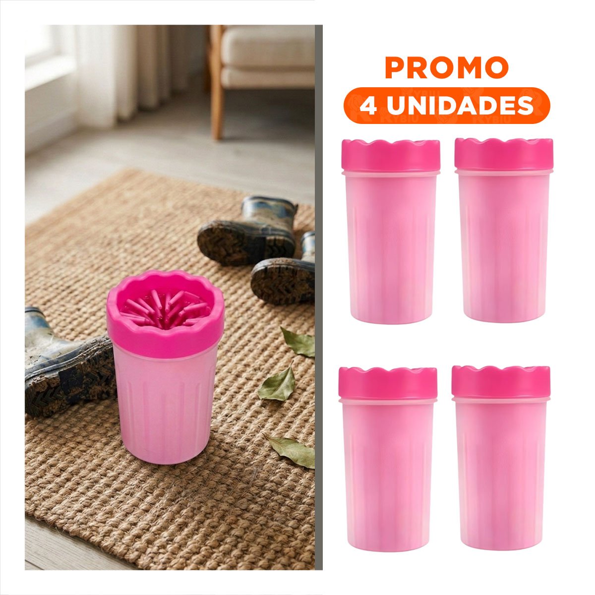 PACK4 HERRAMIENTA PARA LIMPIAR PATAS DE MASCOTA ROSADO DISEÑO COMPACTO Y+REGALO STICKER - 1