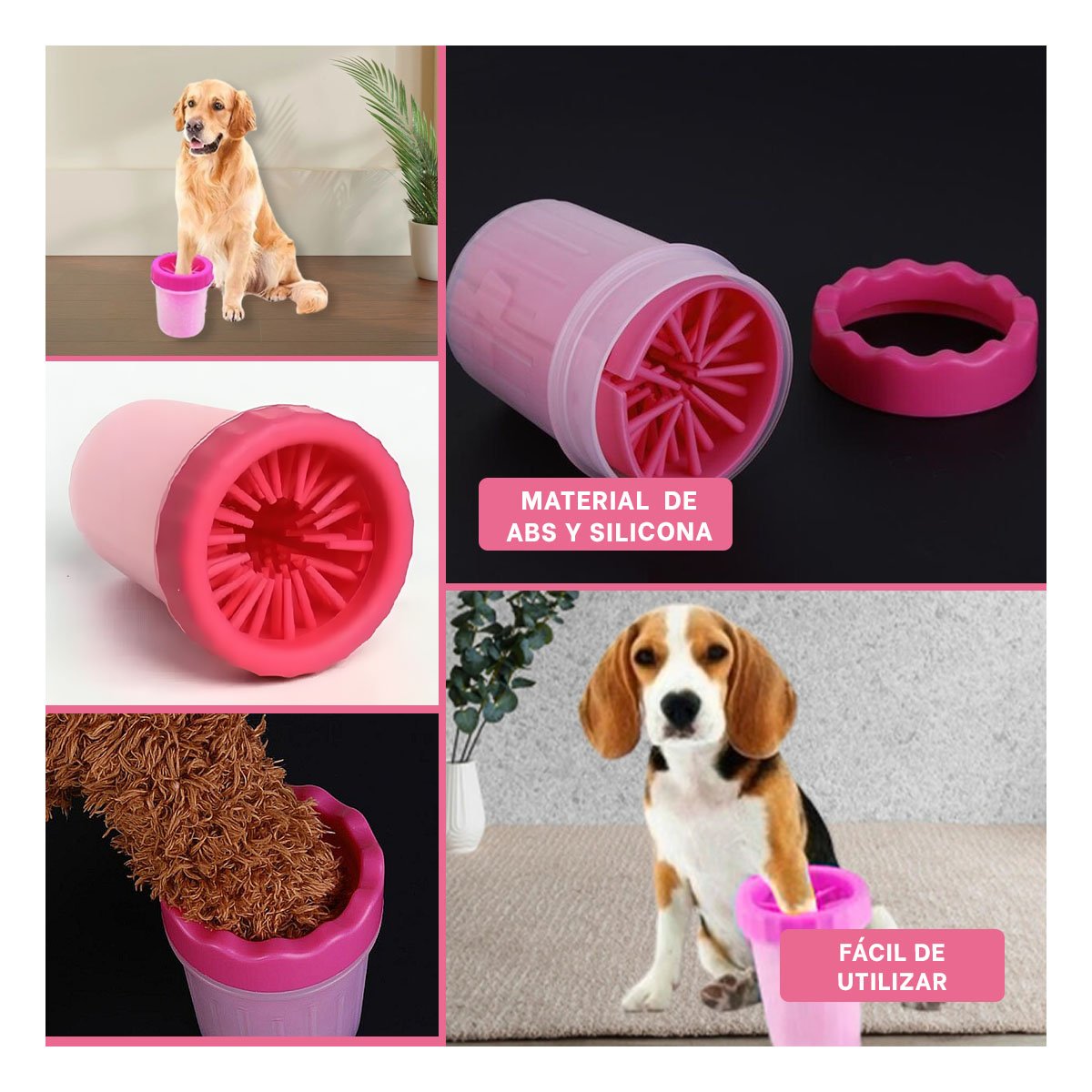 PACK4 HERRAMIENTA PARA LIMPIAR PATAS DE MASCOTA ROSADO DISEÑO COMPACTO Y+REGALO STICKER - 2