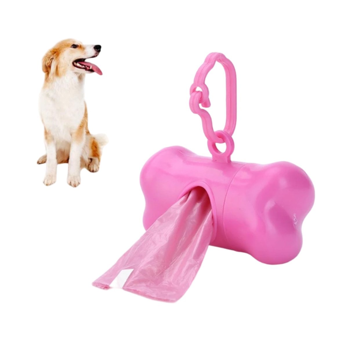PACK6 RECARGA DE 5 BOLSAS CON PORTA BOLSA EN FORMA DE HUESO ROSADO PRACTICO Y+REGALO STICKER - 2