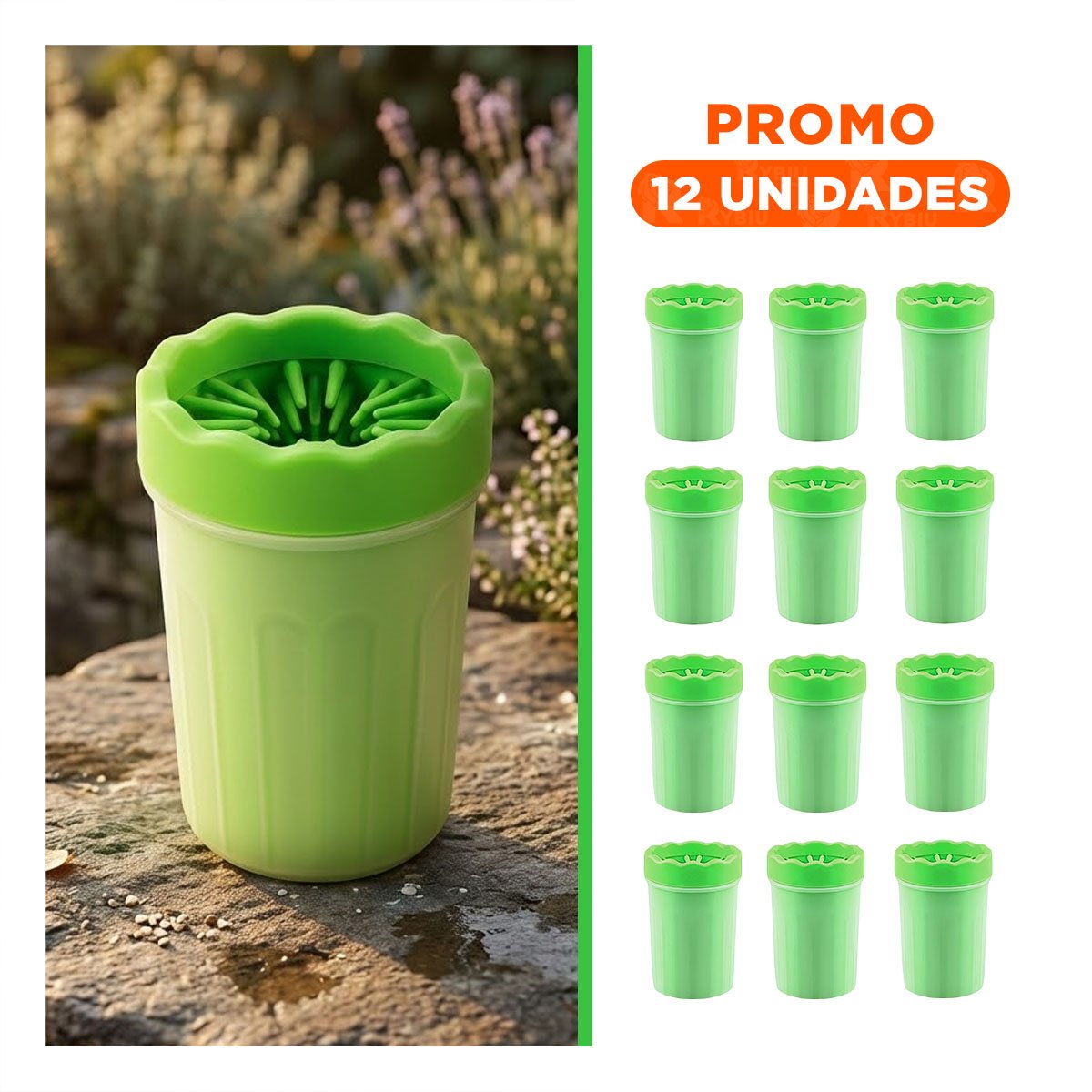 PACK12 CEPILLO PARA LIMPIAR PATAS DE MASCOTA VERDE HIGIENE PROFUNDA Y+REGALO STICKER - 1