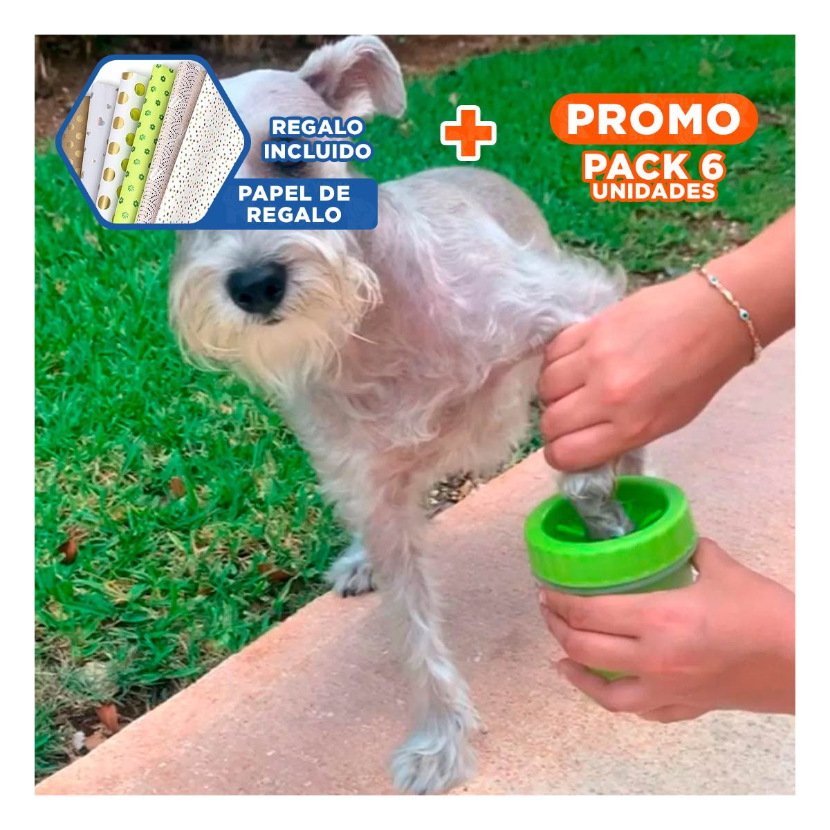 PACK6 HERRAMIENTA PARA LIMPIAR PATAS DE MASCOTA VERDE LIMPIEZA CÓMODA Y+PAPEL REGALO - 1