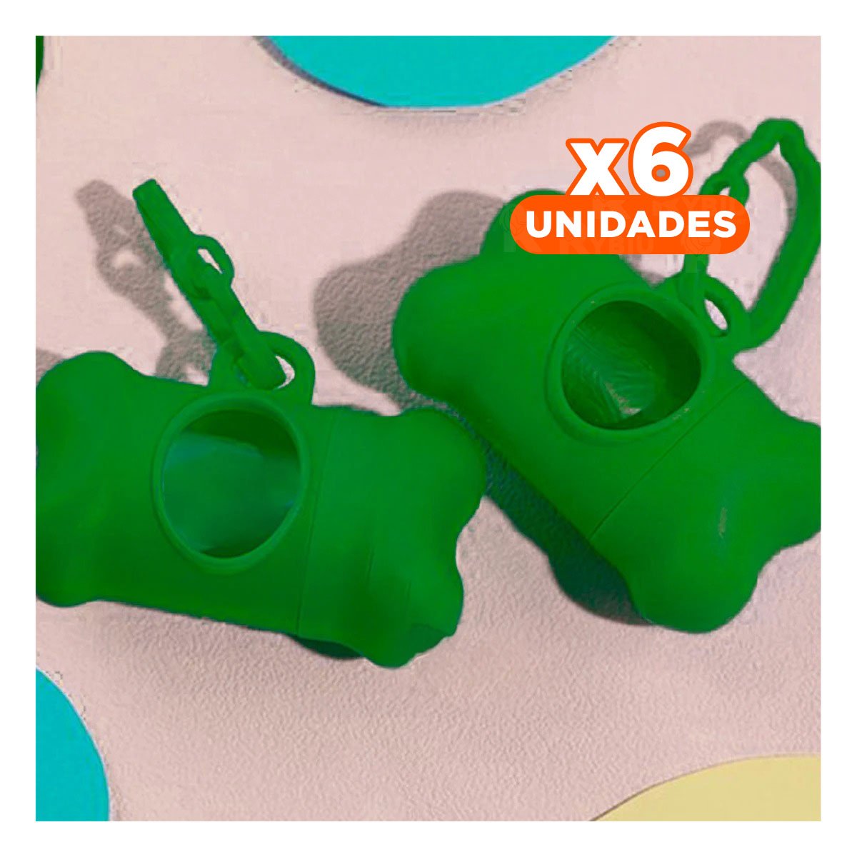 PACK6 RECARGA DE 5 BOLSAS DESECHABLES CON PORTA BOLSA EN FORMA DE HUESO VERDE Y+REGALO STICKER - 1