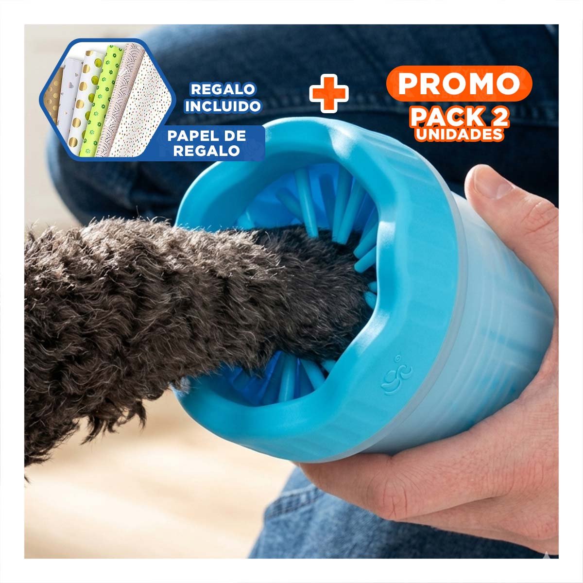 PACK2 APARATO DE JUEGO PARA LIMPIAR PATAS DE MASCOTA CELESTE SEGURO Y DIVERTIDO Y+PAPEL REGALO - 1