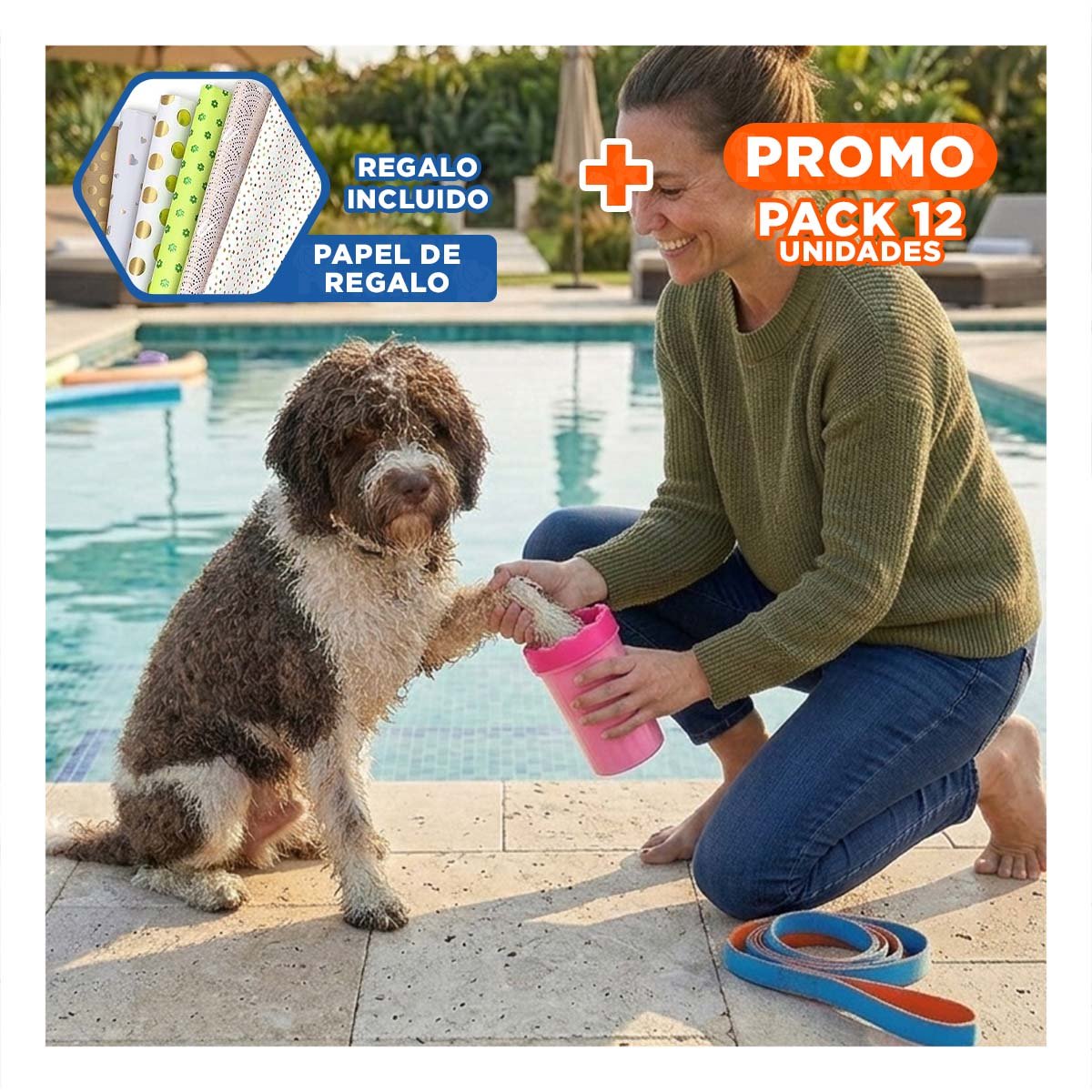PACK12 CEPILLO PARA LIMPIAR PATAS DE MASCOTA ROSADO DISEÑO ERGONÓMICO Y+PAPEL REGALO - 1