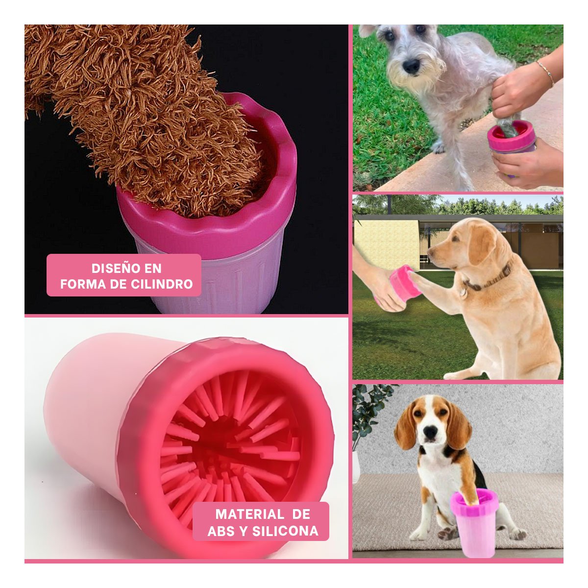 PACK12 CEPILLO PARA LIMPIAR PATAS DE MASCOTA ROSADO DISEÑO ERGONÓMICO Y+PAPEL REGALO - 2