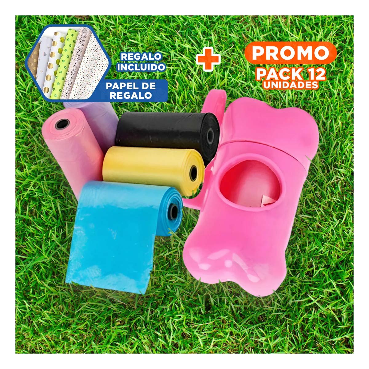 PACK12 RECARGA COMPACTA DE 5 BOLSAS EN FORMA DE HUESO ROSADO RESISTENTE Y+PAPEL REGALO - 1