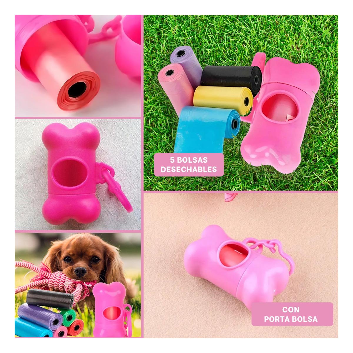 PACK12 RECARGA COMPACTA DE 5 BOLSAS EN FORMA DE HUESO ROSADO RESISTENTE Y+PAPEL REGALO - 2