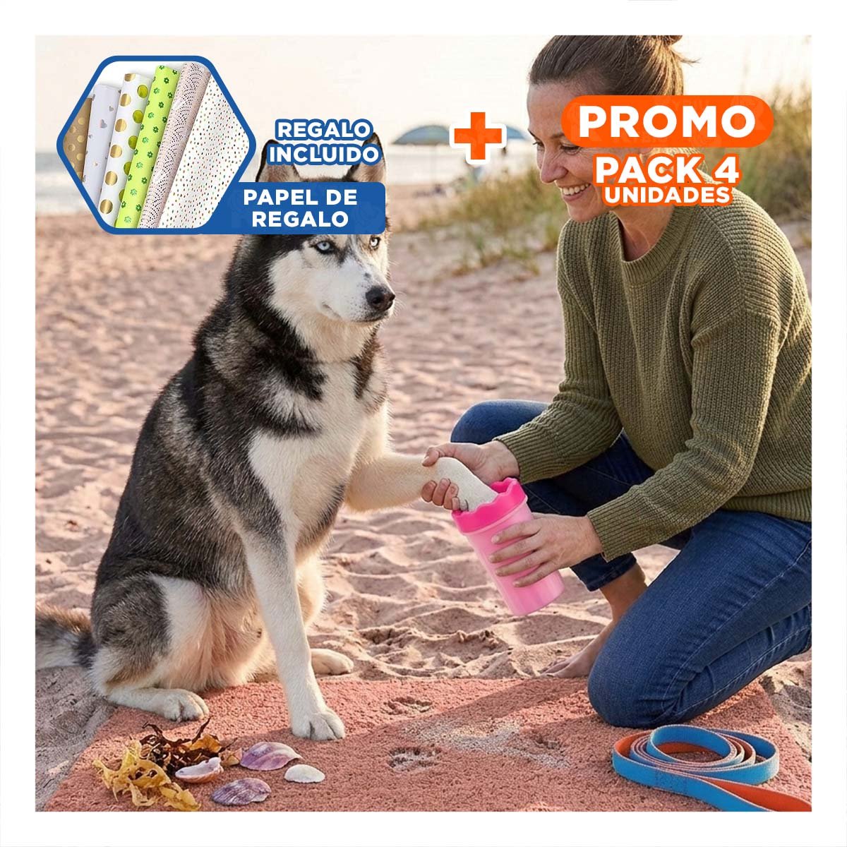 PACK4 HERRAMIENTA PARA LIMPIAR PATAS DE MASCOTA ROSADO USO FRECUENTE Y+PAPEL REGALO - 1