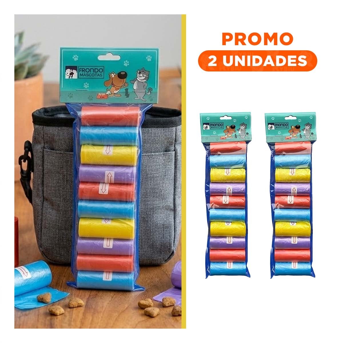 PACK2 DISPENSADOR COMPACTO CON BOLSAS DESECHABLES PARA POPO DE MASCOTAS - 1