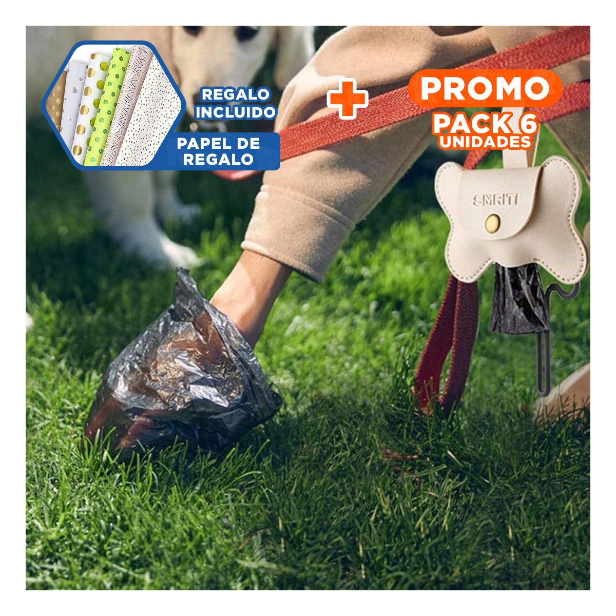 PACK6 ROLLO FUNCIONAL DE BOLSAS DESECHABLES PARA POPO DE MASCOTAS MODERNAS Y+PAPEL REGALO - 1