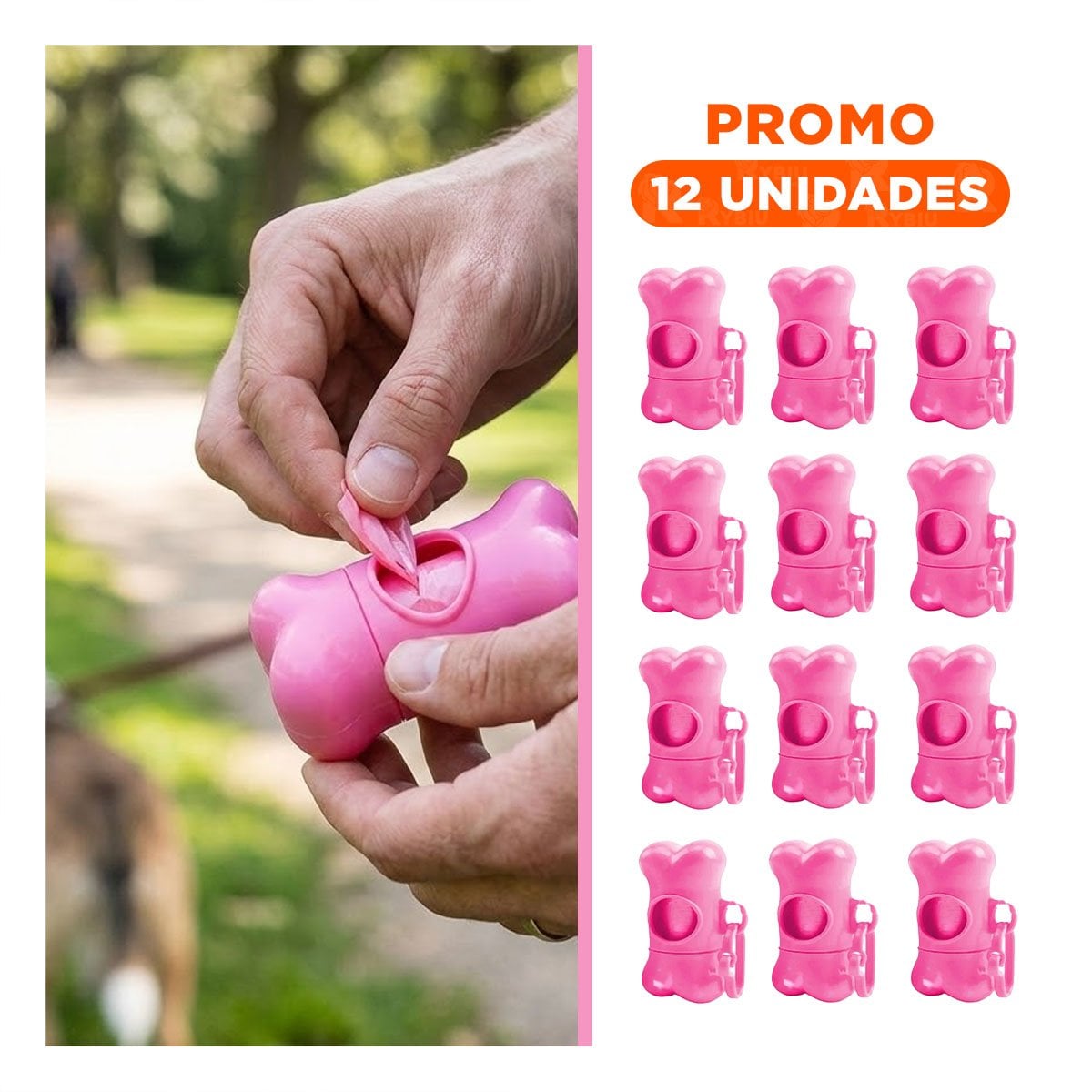 PACK12 RECARGA LIGERA DE 5 BOLSAS CON PORTA BOLSA ROSADO PORTATIL Y+REGALO STICKER - 1
