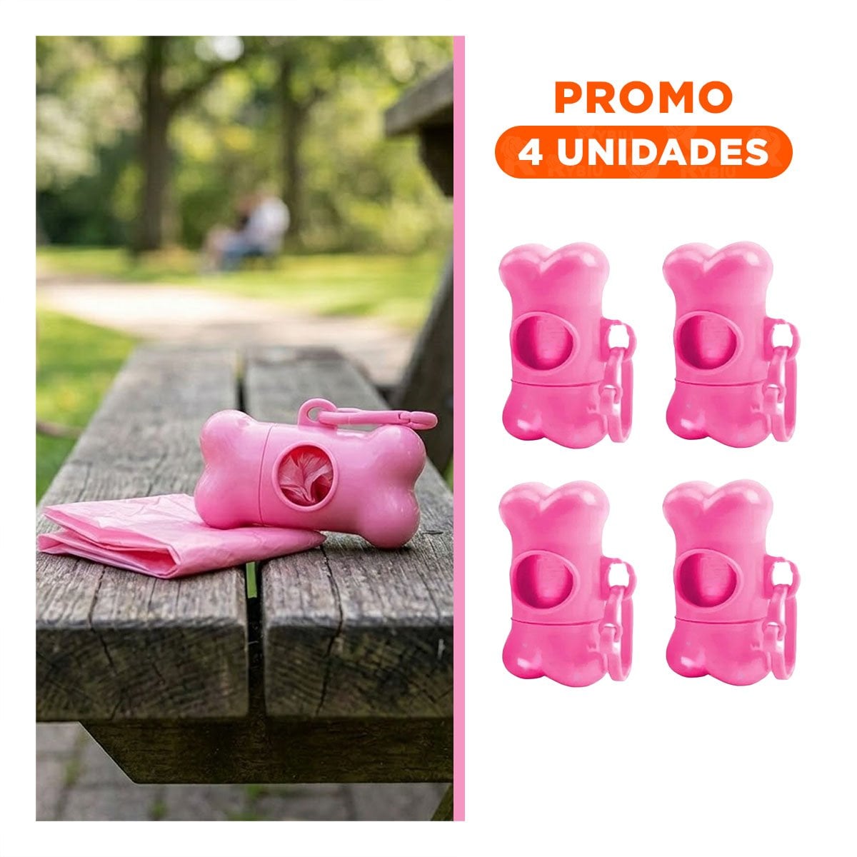 PACK4 ROLLO COMPACTO DE 5 BOLSAS EN FORMA DE HUESO ROSADO RESISTENTE Y+REGALO STICKER - 1