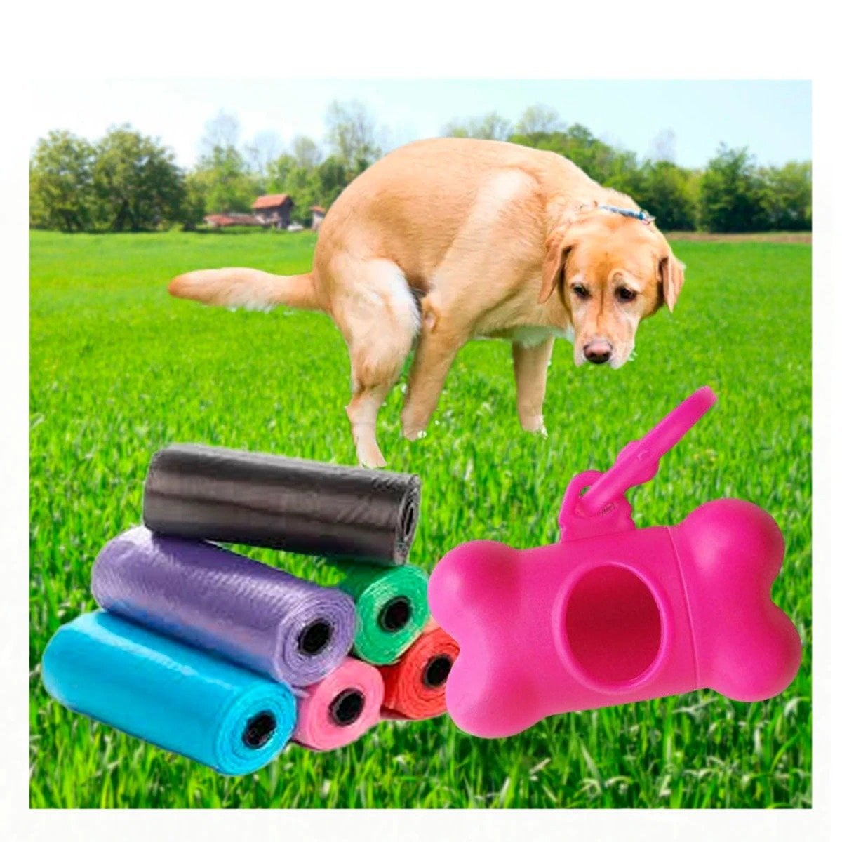 PACK4 ROLLO COMPACTO DE 5 BOLSAS EN FORMA DE HUESO ROSADO RESISTENTE Y+REGALO STICKER - 3
