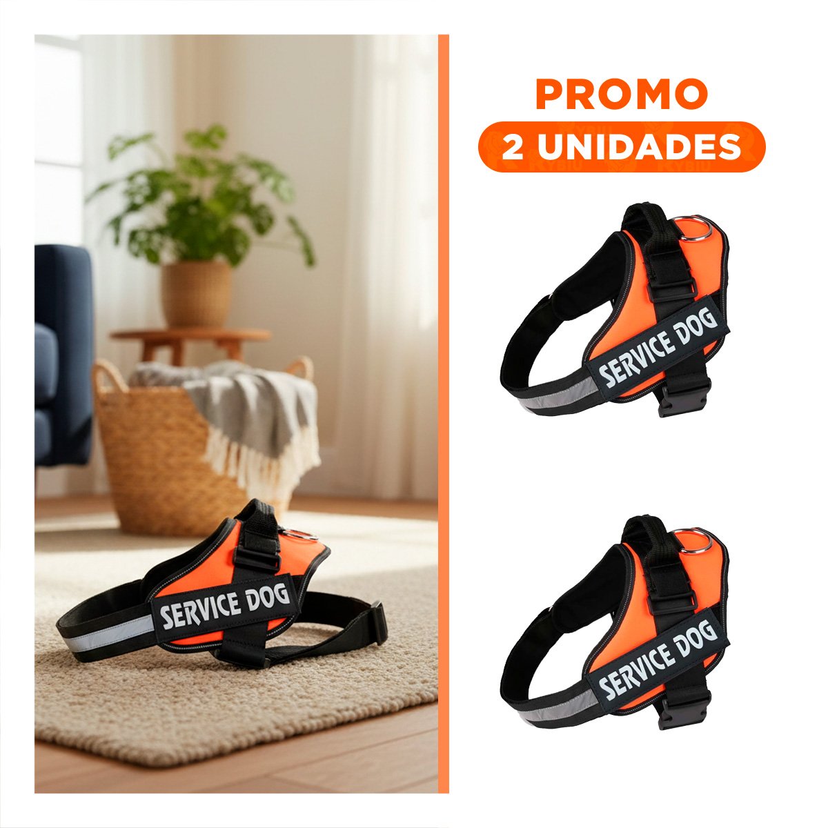 PACK2 CINTURON PROFESIONAL PARA PERRO DE SERVICIO TALLA L ANARANJADO - 1