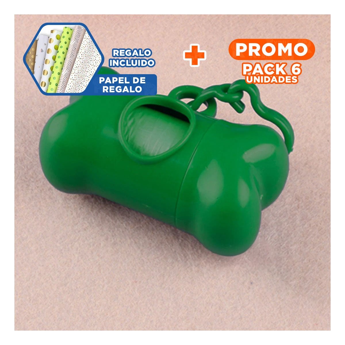 PACK6 ROLLO FUNCIONAL DE 5 BOLSAS DESECHABLES EN FORMA DE HUESO SEGURO Y+PAPEL REGALO - 1