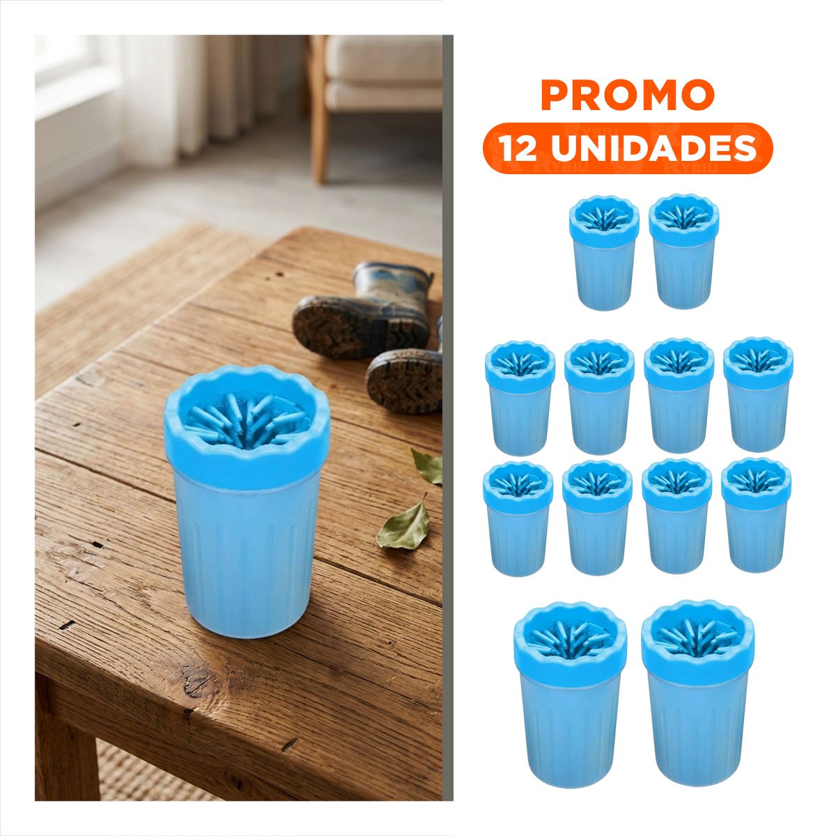 PACK12 CEPILLO DE JUEGO PARA LIMPIAR PATAS DE MASCOTA CELESTE PRÁCTICO Y+REGALO STICKER - 1