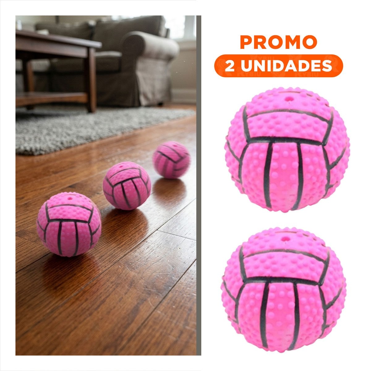 PACK2 ACCESORIO PEQUENO PARA PERRO A RAYAS DE CAUCHO ROSADO CON SONIDO ACTIVO - 1