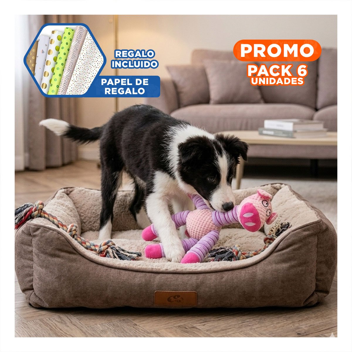 PACK6 SET RESISTENTE PARA MASCOTAS EN FORMA DE CHANCHO ROSADO Y LILA DIVERTIDO Y+PAPEL REGALO - 1